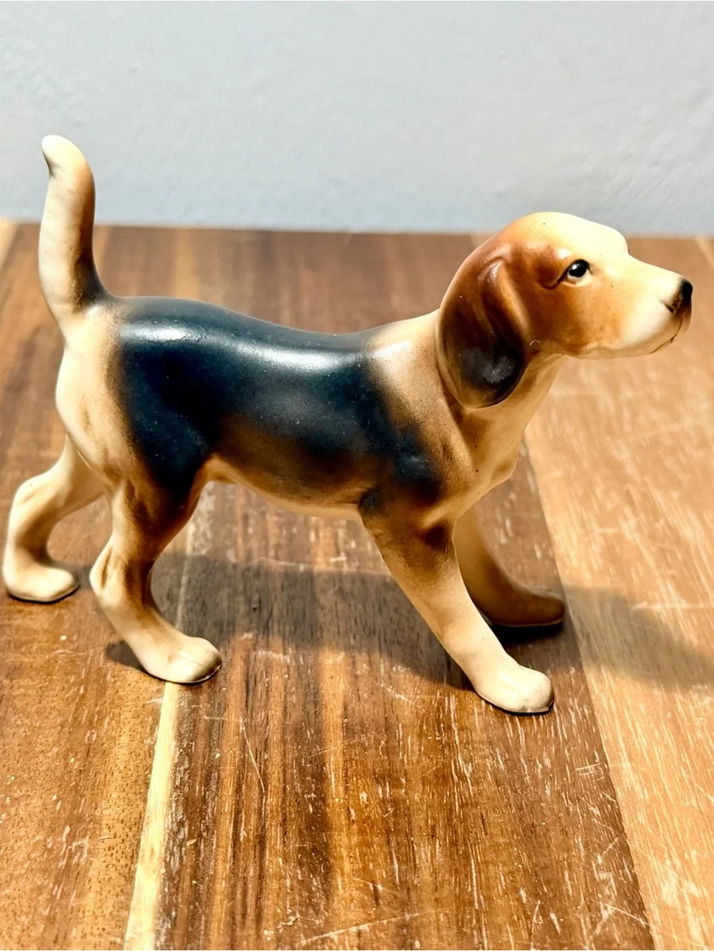 1970s Japanese Porcelain Beagle Figurine Miniature Knick Knack Mid Century Decor